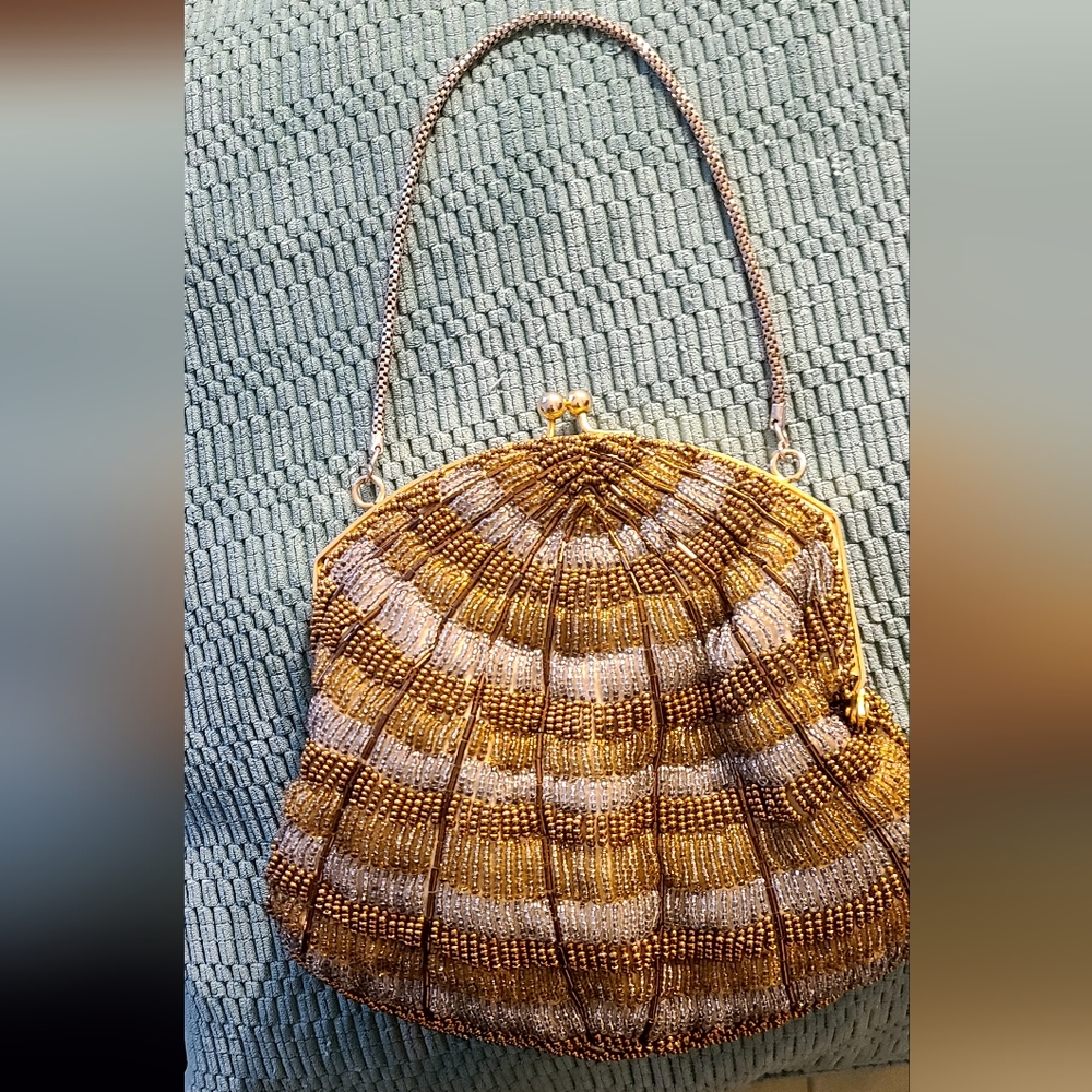 Vintage La Regale Beaded Clutch with a Thick Box Chain Strap & Snap Closure